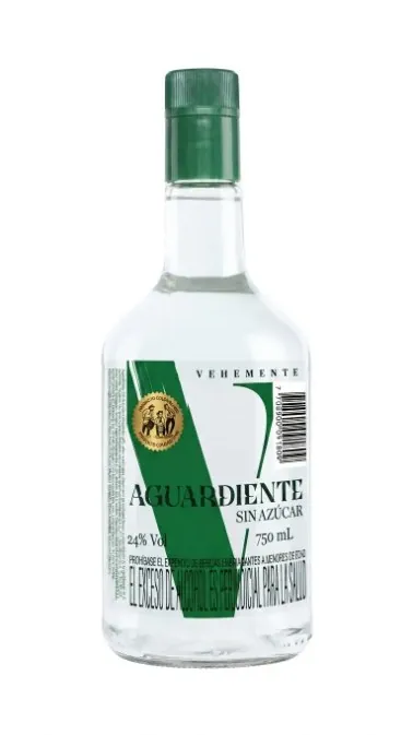 Botella de Aguardiente Vehemente sin azúcar 750 mL